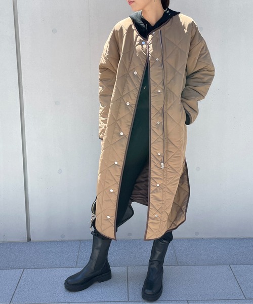 StyleSea（スタイルシー）の「キルティングリバーシブルコート（ノーカラーコート・レディース・アイボリー/ブラウン/ベージュ/ブラック/モカ・FREE）」の10枚目の写真