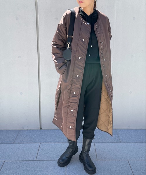 StyleSea（スタイルシー）の「キルティングリバーシブルコート（ノーカラーコート・レディース・アイボリー/ブラウン/ベージュ/ブラック/モカ・FREE）」の18枚目の写真