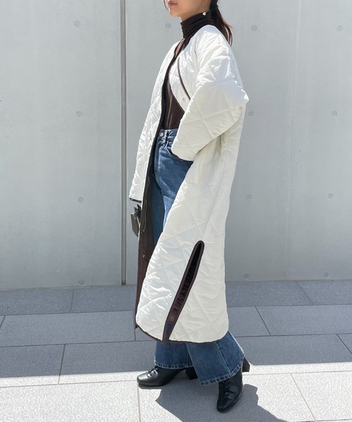 StyleSea（スタイルシー）の「キルティングリバーシブルコート（ノーカラーコート・レディース・アイボリー/ブラウン/ベージュ/ブラック/モカ・FREE）」の20枚目の写真