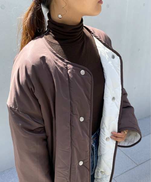 StyleSea（スタイルシー）の「キルティングリバーシブルコート（ノーカラーコート・レディース・アイボリー/ブラウン/ベージュ/ブラック/モカ・FREE）」の14枚目の写真