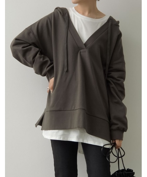 Re:EDIT(リエディ)の「スキッパースウェットパーカー(パーカー・レディース・オフホワイト/ミント/スミクロ/グレイッシュベージュ・MEDIUM/LARGE)」の2枚目の写真