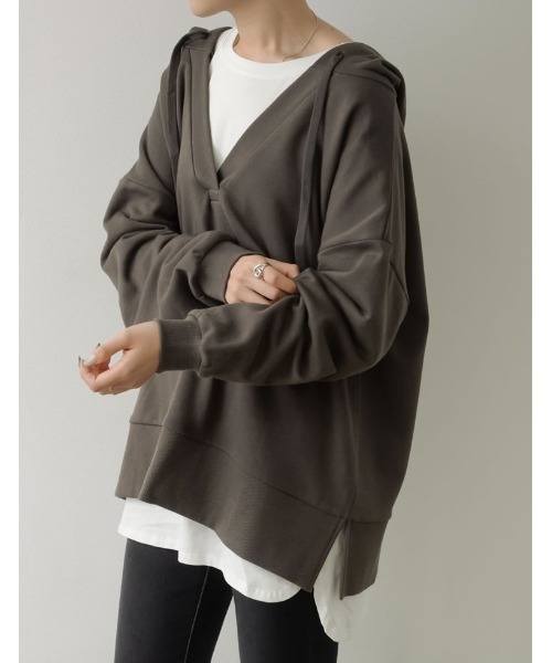 Re:EDIT(リエディ)の「スキッパースウェットパーカー(パーカー・レディース・オフホワイト/ミント/スミクロ/グレイッシュベージュ・MEDIUM/LARGE)」の15枚目の写真