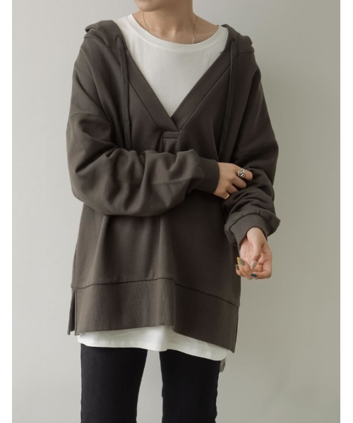 Re:EDIT(リエディ)の「スキッパースウェットパーカー(パーカー・レディース・オフホワイト/ミント/スミクロ/グレイッシュベージュ・MEDIUM/LARGE)」の5枚目の写真