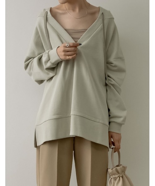 Re:EDIT(リエディ)の「スキッパースウェットパーカー(パーカー・レディース・オフホワイト/ミント/スミクロ/グレイッシュベージュ・MEDIUM/LARGE)」の13枚目の写真