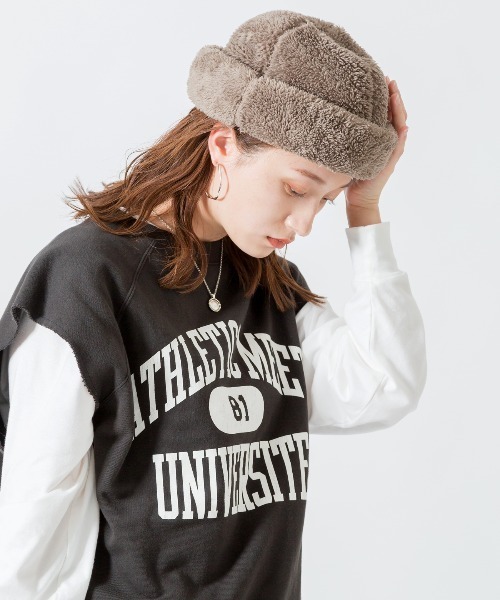 halo commodity（ハロ　コモディティー）の「[HALO COMMODITY/ハロ コモディティー] KUNA ボアフリースキャップ（ハット・レディース・モカ/ブラック/アイボリー・F）」の3枚目の写真