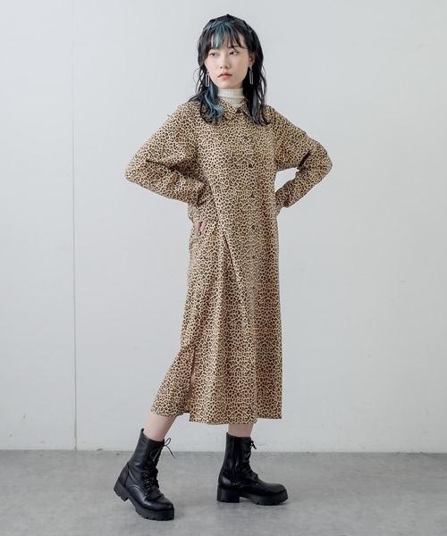RASVOA（ラスボア）の「パターンスリットロングシャツ（シャツワンピース・レディース・ブラウン/オフホワイト・FREE）」の3枚目の写真