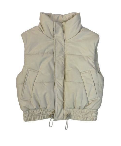 Avvenente（アベネンテ）の「【Avvenente】フェイクレザーパフィベスト（ダウンベスト・レディース・ブラック/アイボリー・FREE）」の15枚目の写真