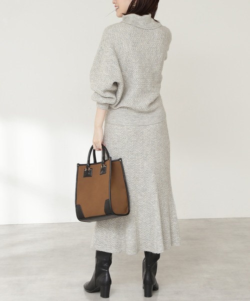 N.（N. Natural Beauty Basic）（エヌエヌナチュラルビューティーベーシック）の「◆ケーブルニットマーメイドスカートセットアップ（ワンピース・レディース・ブラウン/グレー/ブルー・MEDIUM）」の13枚目の写真