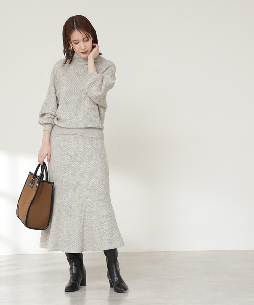 N.（N. Natural Beauty Basic）（エヌエヌナチュラルビューティーベーシック）の「◆ケーブルニットマーメイドスカートセットアップ（ワンピース・レディース・ブラウン/グレー/ブルー・MEDIUM）」の4枚目の写真