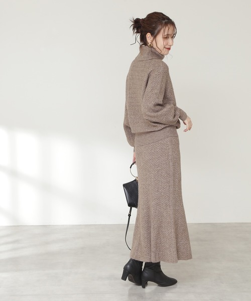 N.（N. Natural Beauty Basic）（エヌエヌナチュラルビューティーベーシック）の「◆ケーブルニットマーメイドスカートセットアップ（ワンピース・レディース・ブラウン/グレー/ブルー・MEDIUM）」の7枚目の写真