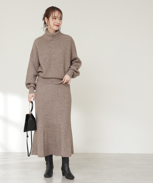 N.（N. Natural Beauty Basic）（エヌエヌナチュラルビューティーベーシック）の「◆ケーブルニットマーメイドスカートセットアップ（ワンピース・レディース・ブラウン/グレー/ブルー・MEDIUM）」の8枚目の写真