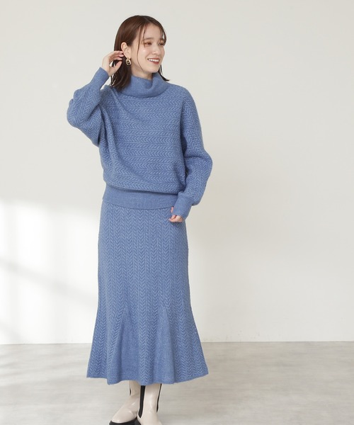 N.（N. Natural Beauty Basic）（エヌエヌナチュラルビューティーベーシック）の「◆ケーブルニットマーメイドスカートセットアップ（ワンピース・レディース・ブラウン/グレー/ブルー・MEDIUM）」の11枚目の写真