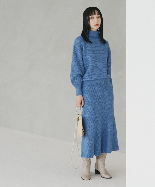 N.（N. Natural Beauty Basic）（エヌエヌナチュラルビューティーベーシック）の「◆ケーブルニットマーメイドスカートセットアップ（ワンピース・レディース・ブラウン/グレー/ブルー・MEDIUM）」の19枚目の写真