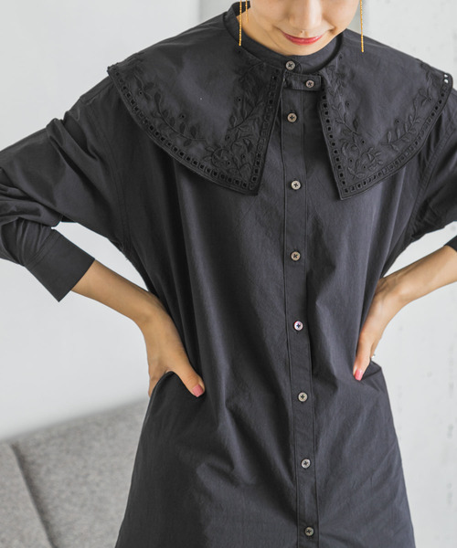 URBAN RESEARCH(アーバンリサーチ)の「ビッグカラーエンブロイダリーシャツ(シャツ/ブラウス・レディース・ブラック/オフホワイト・FREE)」の21枚目の写真