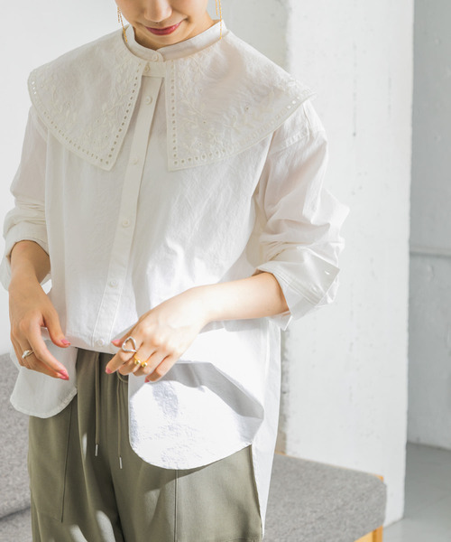 URBAN RESEARCH(アーバンリサーチ)の「ビッグカラーエンブロイダリーシャツ(シャツ/ブラウス・レディース・ブラック/オフホワイト・FREE)」の19枚目の写真