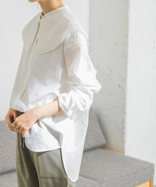 URBAN RESEARCH(アーバンリサーチ)の「ビッグカラーエンブロイダリーシャツ(シャツ/ブラウス・レディース・ブラック/オフホワイト・FREE)」の10枚目の写真