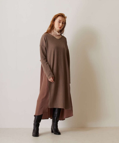 FLEUR DE KALINA（フレールドゥカリーナ）の「【FLEUR DE KALINA/ﾌﾚｰﾙ ﾄﾞｩ ｶﾘｰﾅ】 Backﾌﾘﾙﾘﾌﾞﾆｯﾄｿｰﾜﾝﾋﾟｰｽ（ワンピース・レディース・ホワイト/モカ/ブラック・FREE）」の3枚目の写真