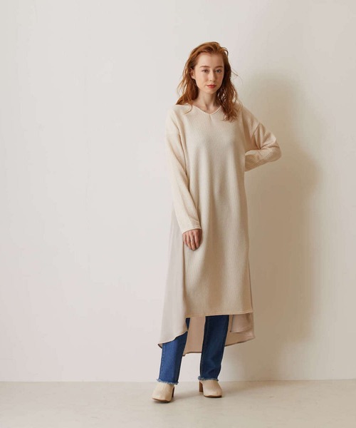 FLEUR DE KALINA（フレールドゥカリーナ）の「【FLEUR DE KALINA/ﾌﾚｰﾙ ﾄﾞｩ ｶﾘｰﾅ】 Backﾌﾘﾙﾘﾌﾞﾆｯﾄｿｰﾜﾝﾋﾟｰｽ（ワンピース・レディース・ホワイト/モカ/ブラック・FREE）」の8枚目の写真