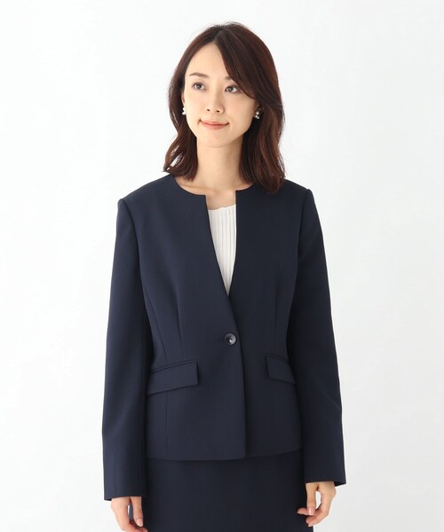 OPAQUE.CLIP(オペークドットクリップ)の「◆DELEGANT ダブルクロスキーネックジャケット【WEB限定サイズ】(スーツジャケット・レディース・ブラック/ベージュ/ネイビー・34/40/38/42/36)」の4枚目の写真