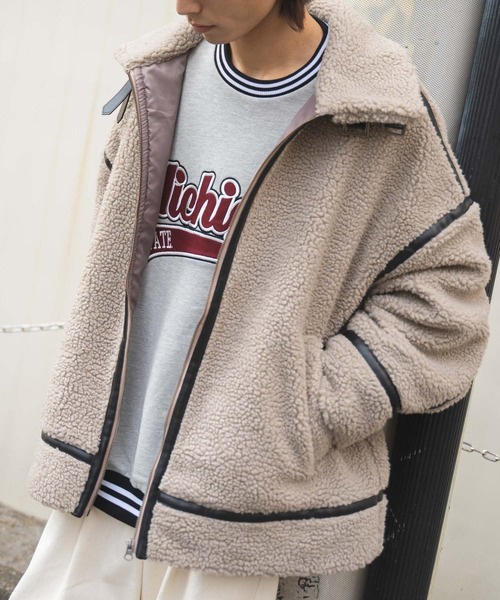 WEGO(ウィゴー)の「WEGO/フライトボアブルゾン(ブルゾン・メンズ・ベージュ/ブラック・MEDIUM/LARGE)」の13枚目の写真