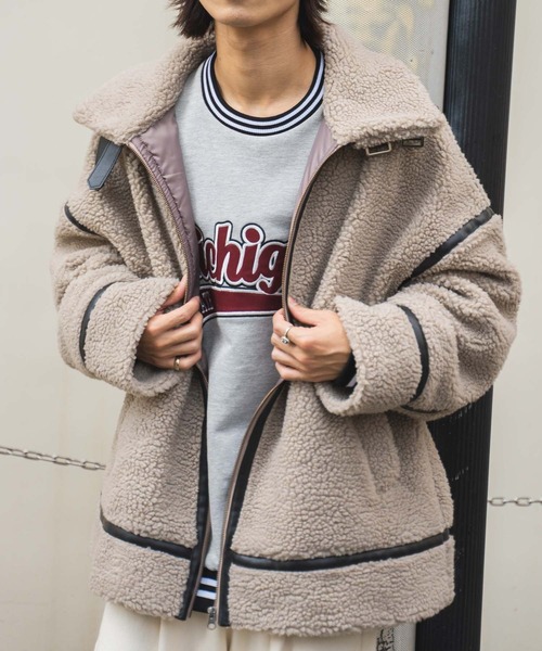 WEGO(ウィゴー)の「WEGO/フライトボアブルゾン(ブルゾン・メンズ・ベージュ/ブラック・MEDIUM/LARGE)」の19枚目の写真