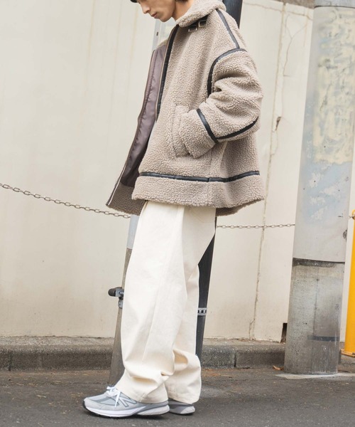 WEGO(ウィゴー)の「WEGO/フライトボアブルゾン(ブルゾン・メンズ・ベージュ/ブラック・MEDIUM/LARGE)」の7枚目の写真