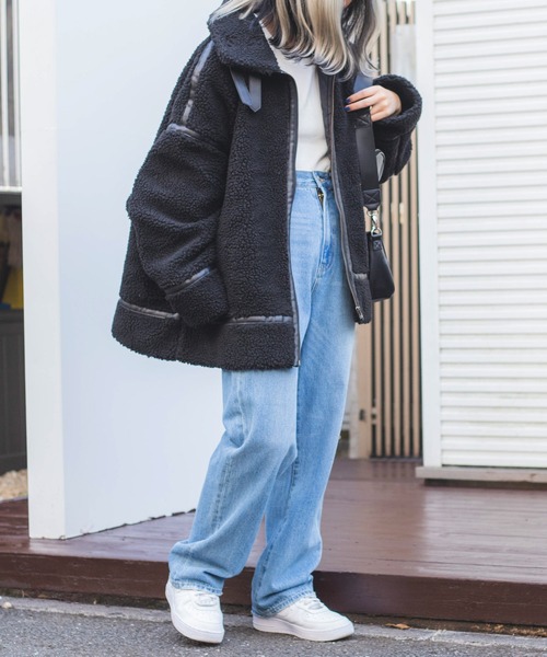 WEGO(ウィゴー)の「WEGO/フライトボアブルゾン(ブルゾン・メンズ・ベージュ/ブラック・MEDIUM/LARGE)」の22枚目の写真