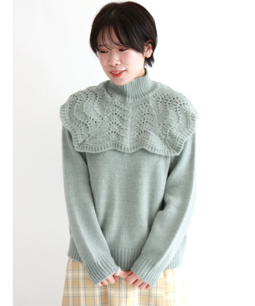 ehka sopo（エヘカソポ）の「透かし編み衿付ニット（ニット/セーター・レディース・ピンク/ミント/オフホワイト・ﾌﾘ-）」の2枚目の写真