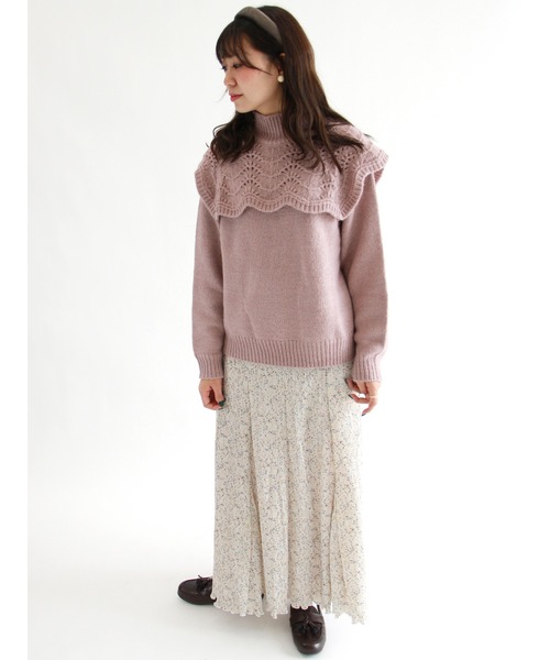 ehka sopo（エヘカソポ）の「透かし編み衿付ニット（ニット/セーター・レディース・ピンク/ミント/オフホワイト・ﾌﾘ-）」の5枚目の写真