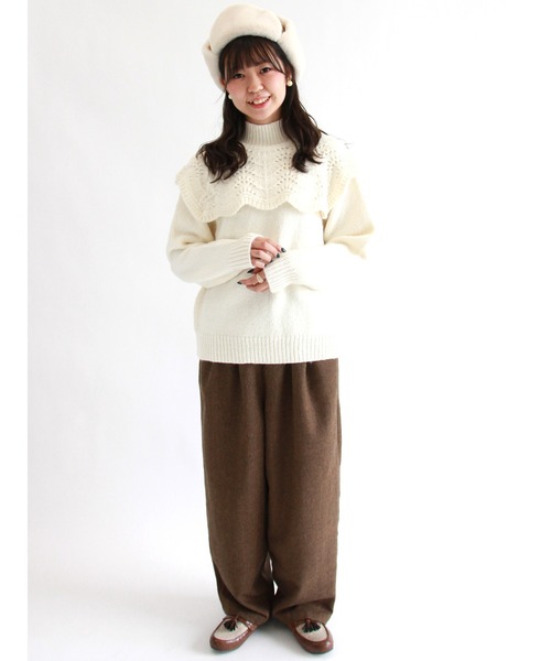 ehka sopo（エヘカソポ）の「透かし編み衿付ニット（ニット/セーター・レディース・ピンク/ミント/オフホワイト・ﾌﾘ-）」の6枚目の写真