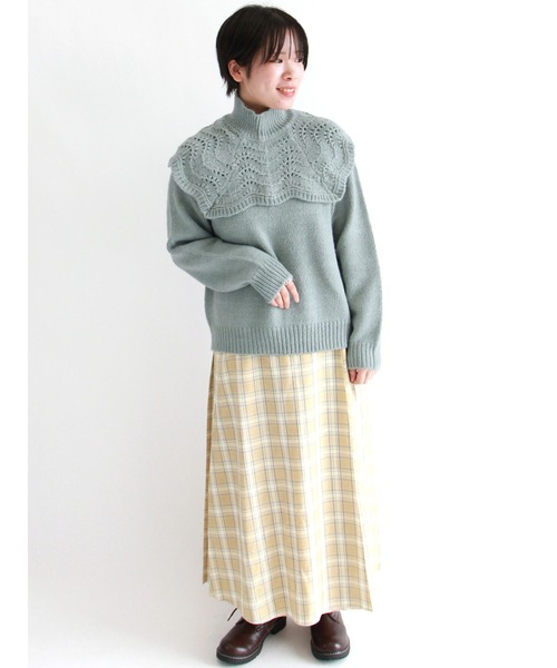 ehka sopo（エヘカソポ）の「透かし編み衿付ニット（ニット/セーター・レディース・ピンク/ミント/オフホワイト・ﾌﾘ-）」の7枚目の写真