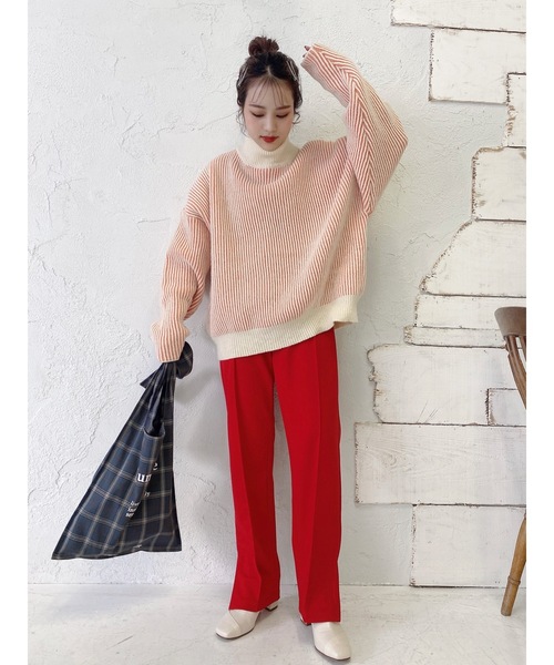 jumelle（ジュメロ）の「ストライプオーバーニット（ニット/セーター・レディース・レッド/グリーン・FREE）」の4枚目の写真