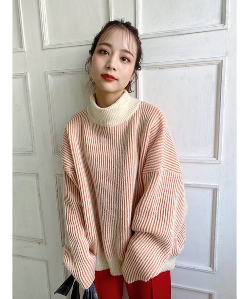 jumelle（ジュメロ）の「ストライプオーバーニット（ニット/セーター・レディース・レッド/グリーン・FREE）」の15枚目の写真