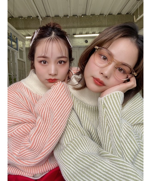 jumelle（ジュメロ）の「ストライプオーバーニット（ニット/セーター・レディース・レッド/グリーン・FREE）」の5枚目の写真