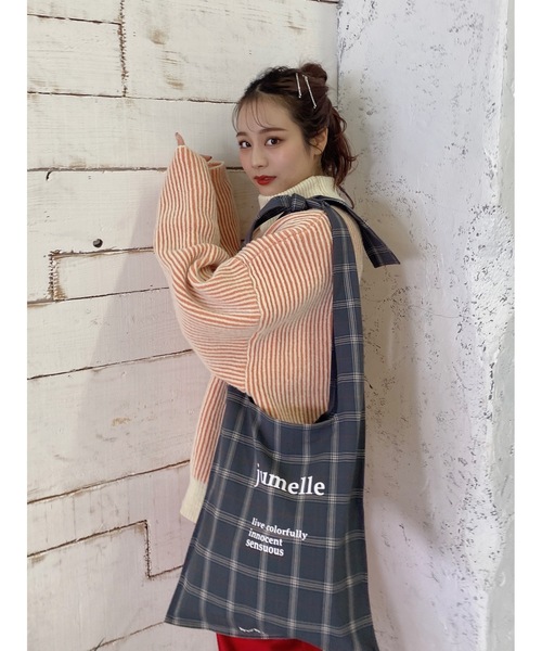 jumelle（ジュメロ）の「ストライプオーバーニット（ニット/セーター・レディース・レッド/グリーン・FREE）」の6枚目の写真