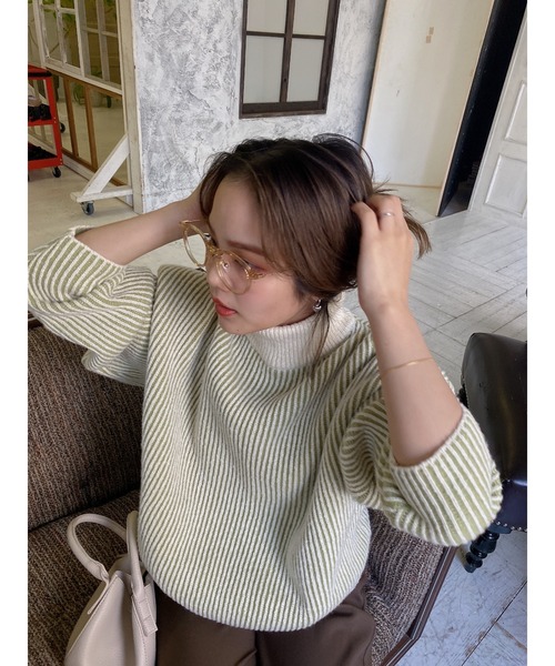 jumelle（ジュメロ）の「ストライプオーバーニット（ニット/セーター・レディース・レッド/グリーン・FREE）」の12枚目の写真