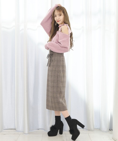 TITTY&CO.（ティティーアンドコー）の「ワンショルメローリボンニット（ニット/セーター・レディース・ピンク/アイボリー/グレー・FREE）」の7枚目の写真