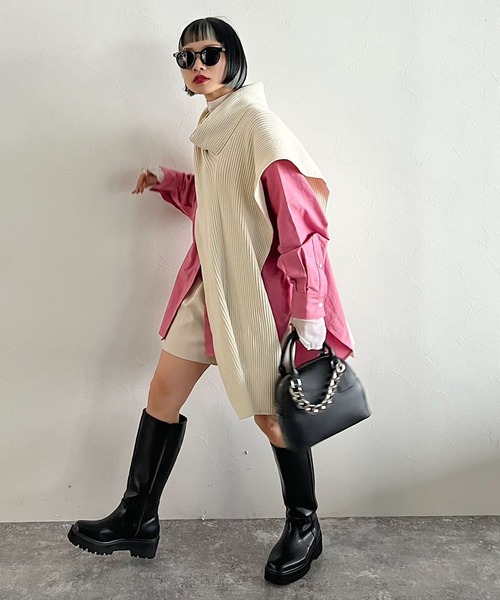 PAGEBOY（ページボーイ）の「CORE / ジレストール（ストール/ショール・レディース・ブラック/オフホワイト/イエロー・FREE）」の5枚目の写真