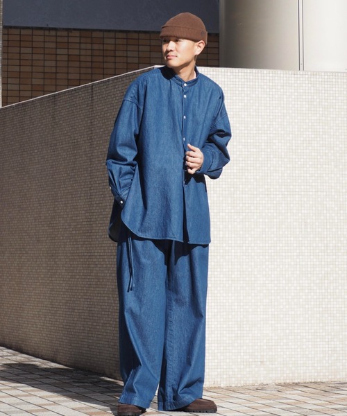 Toironier（トワロニエ）の「Toironier/トワロニエ/Denim Mao Shirt/デニムマオカラーシャツ（シャツ/ブラウス・メンズ・インディゴブルー・FREE）」の4枚目の写真