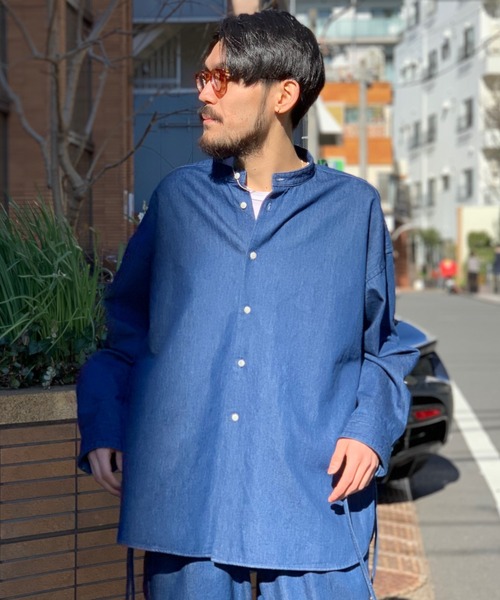 Toironier（トワロニエ）の「Toironier/トワロニエ/Denim Mao Shirt/デニムマオカラーシャツ（シャツ/ブラウス・メンズ・インディゴブルー・FREE）」の9枚目の写真