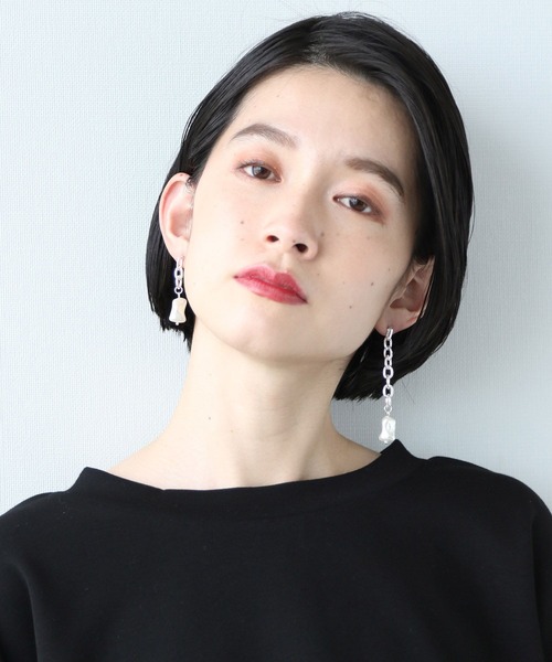 HARE（ハレ）の「チェーンアシメパールピアス(HARE)（ピアス（両耳用）・レディース・シルバー/ゴールド・FREE）」の8枚目の写真