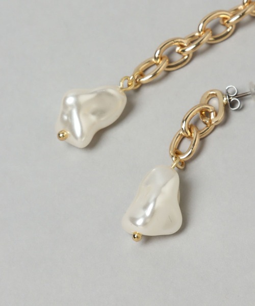 HARE（ハレ）の「チェーンアシメパールピアス(HARE)（ピアス（両耳用）・レディース・シルバー/ゴールド・FREE）」の9枚目の写真