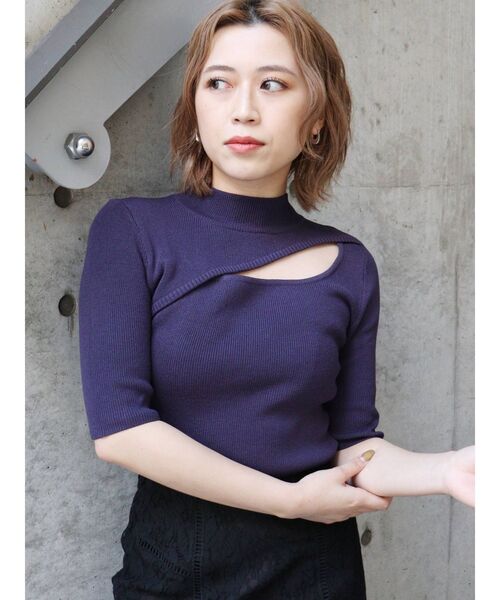MURUA(ムルーア)の「変形ネックハーフニット(ニット/セーター・レディース・アイボリー/ブラック/ネイビー/ベージュ・FREE)」の19枚目の写真