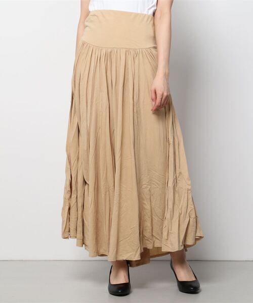 three dots(スリードッツ)の「ジャージーコレット ロングスカート(スカート・レディース・イエロー系その他/グリーン/ベージュ系その他・SMALL/MEDIUM)」の3枚目の写真
