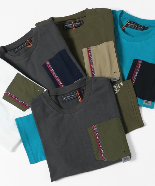 KRIFF MAYER Kid's Collection（クリフメイヤーキッズコレクション）の「さらのびポケTEE（Tシャツ/カットソー・キッズ・オフホワイト/カーキ/ターコイズブルー/カラフル/チャコール・120/130/140/150/160/170）」の14枚目の写真