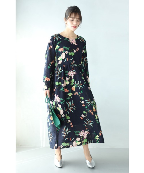 濃紺 南国の花咲く涼しいロングワンピース ワンピース Cawaii カワイイ のファッション通販 Zozotown