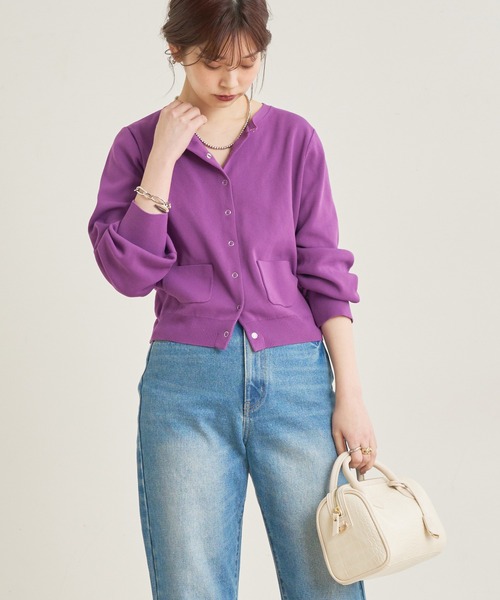 natural couture(ナチュラルクチュール)の「WEB限定/旬顔コーデが決まるプチプラリングドット釦おしゃれカーディガン(カーディガン/ボレロ・レディース・グリーン/ピンク/パープル/オフホワイト・FREE)」の15枚目の写真