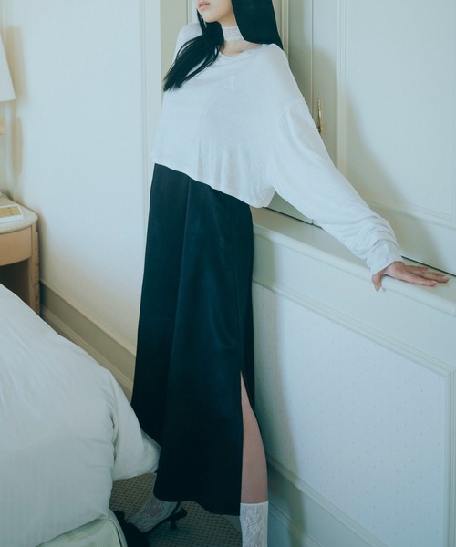 Romansual(ロマンシュアル)の「Romansual/BIGリボンサテンスリットロングワンピース(ワンピース・レディース・ブラック・FREE)」の7枚目の写真