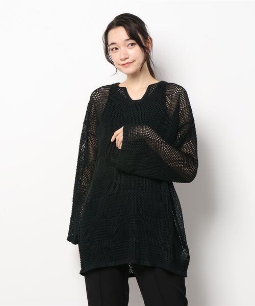 STYLEBLOCK（スタイルブロック）の「A麻タッチブロックネット編みニットプルオーバー（ニット/セーター・レディース・モカ/グリーン系その他/ブラック/オフホワイト/テラコッタ・M）」の3枚目の写真