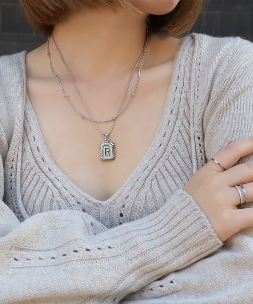 25年現行　ディーゼル　SS　ブラックアゲート　ロゴプレート　ネックレス outlet sale〉blackdia ocean イニシャルプレートネックレス